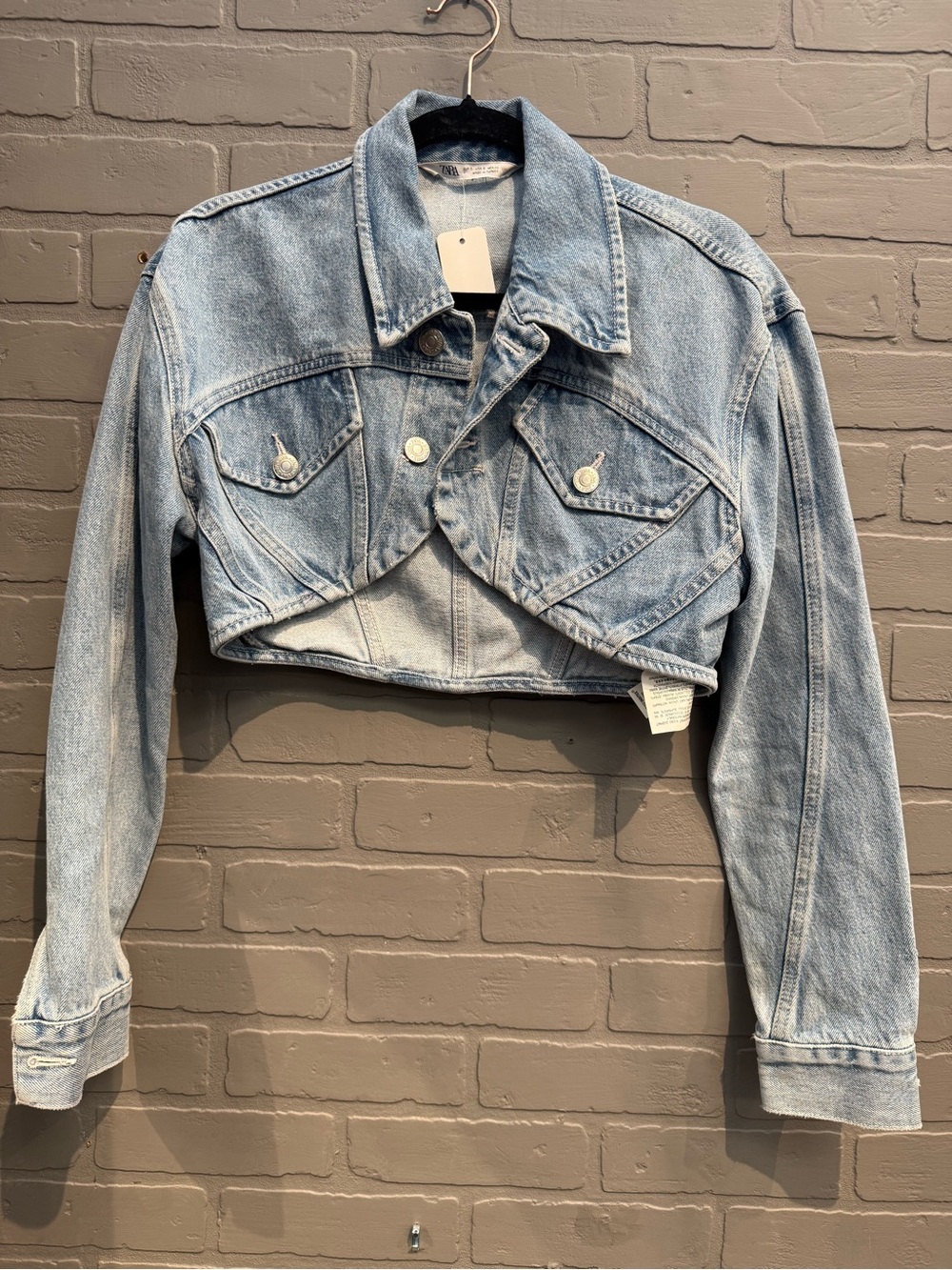 Zara Light Blue Cropped Denim Jacket